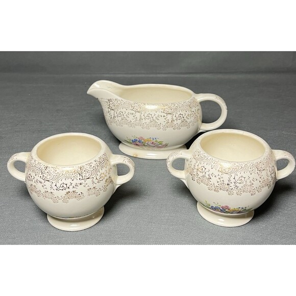 Sugar and Creamer Set Royal China Rose Glory 22 Kt Gold Union Made-Set 3-1950s - Picture 4 of 13